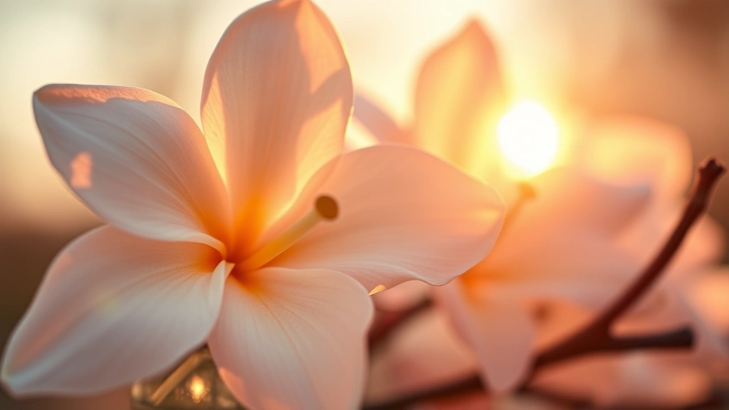 vanilla cologne women - 
Vanilla flower close-up with fragrance bottle, warm golden hour lighting, cream