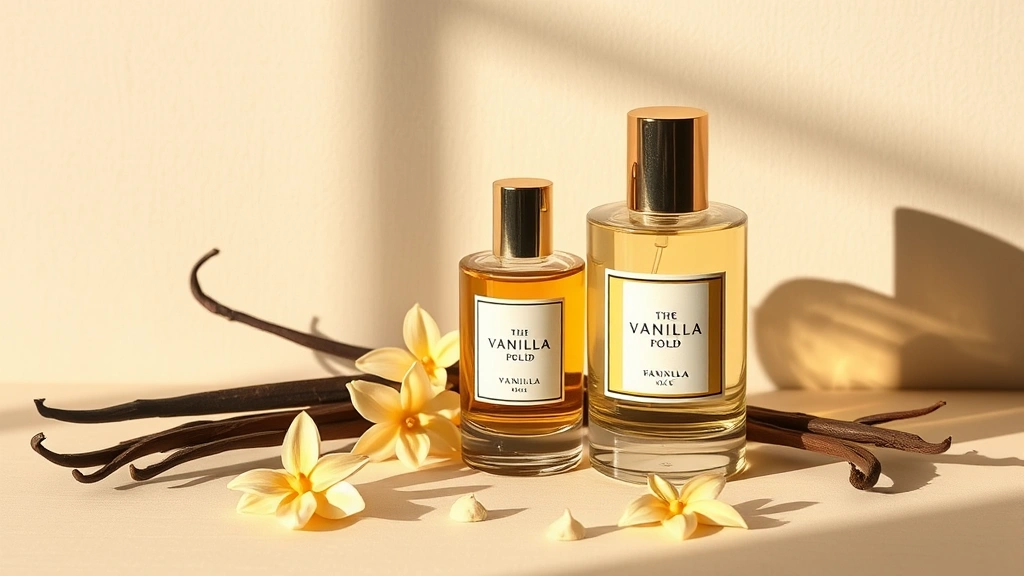 vanilla cologne women - 
Vanilla pods and vanilla cologne bottle arrangement, minimalist styling with wa