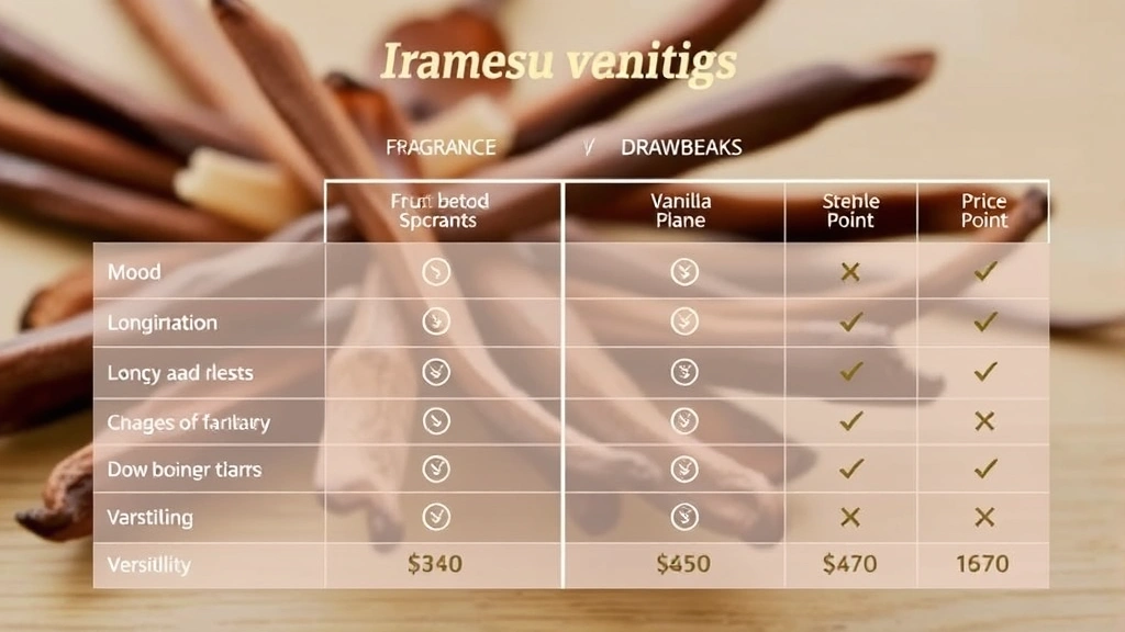 vanilla fragrance - 
Comparison chart showing vanilla fragrance benefits versus drawbacks with icons