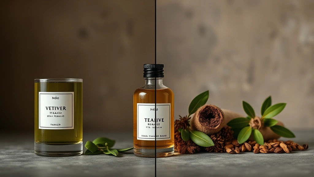 vetiver fragrance - 
Split-screen comparison showing vetiver fragrance bottle next to other earthy s