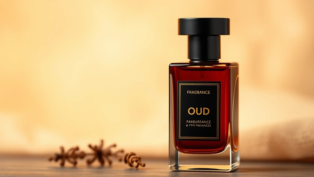 what is oud fragrance - 
Luxury fragrance bottle filled with deep amber liquid representing oud fragranc