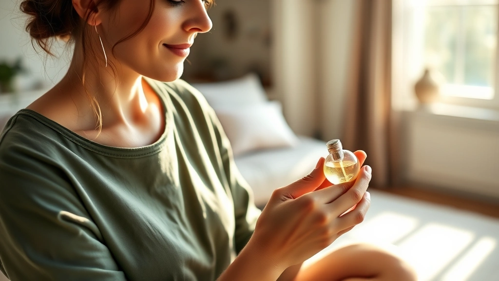 white tea fragrance - 
Woman applying white tea fragrance to her wrist during morning meditation routi