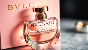women's bvlgari cologne - Close-up of a Bvlgari women's cologne bottle with elegant packaging, luxury aest