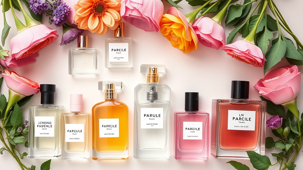 women's fragrance perfume - 
Flat lay arrangement of women’s fragrance perfume bottles in various colo