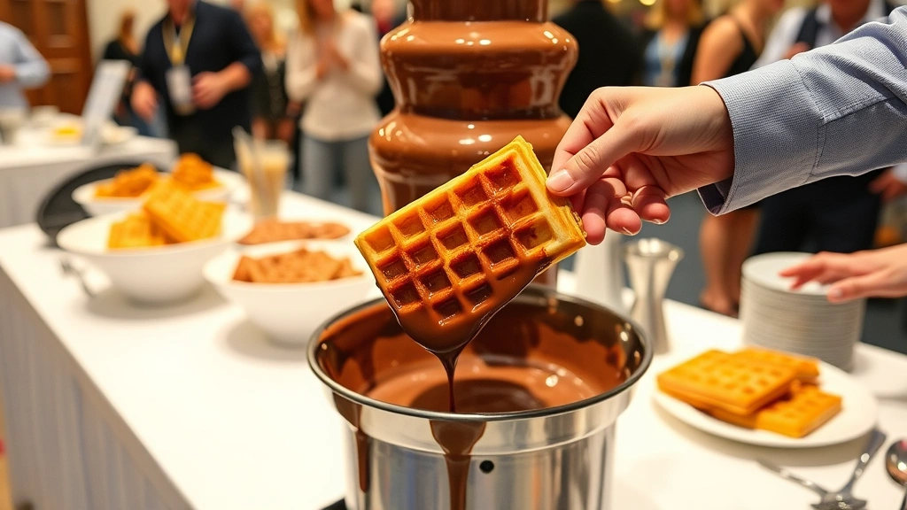chocolate museum cologne -
Chocolate fountain at the end of the exhibition with fresh waffle sample being