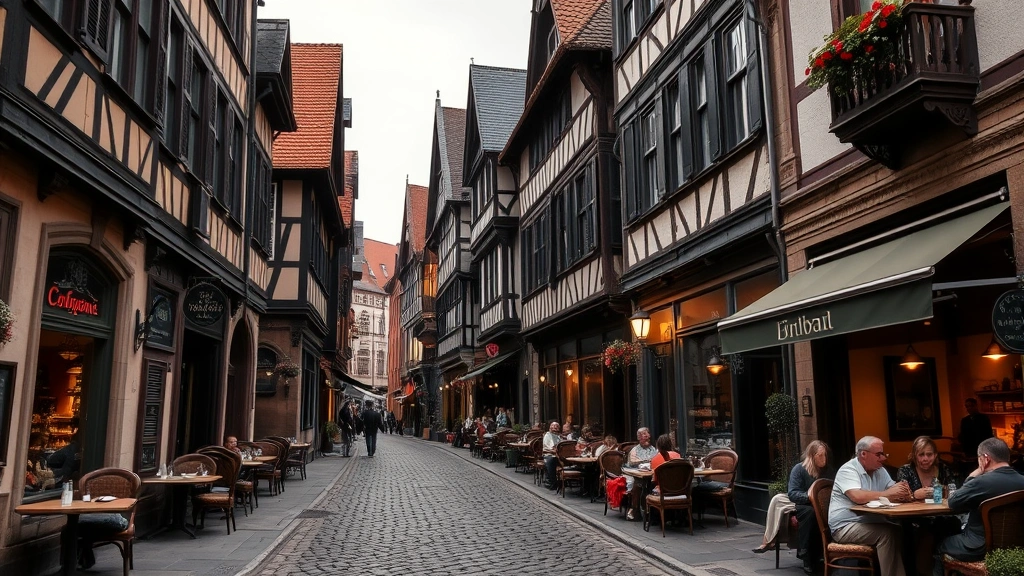 cologne attractions - 
Narrow cobblestone streets of Cologne’s Old Town with traditional half-ti