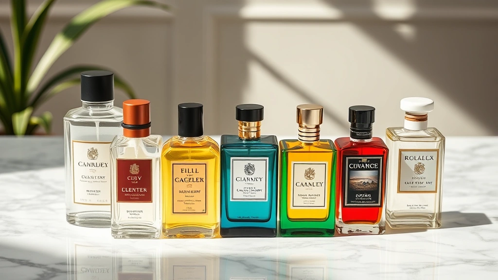 cologne brands -
Cologne bottles from premium brands arranged on marble surface with natural lig