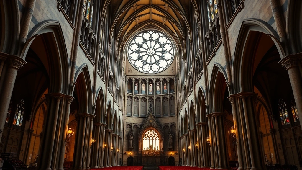 cologne cathedral interior - 
Wide shot of cathedral interior from the east end looking west, showing the mai