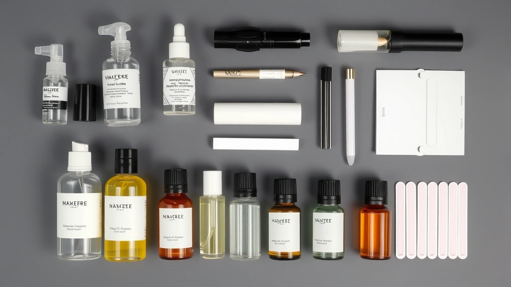 cologne collection - 
A flat-lay of fragrance testing supplies including sample bottles, atomizers, a