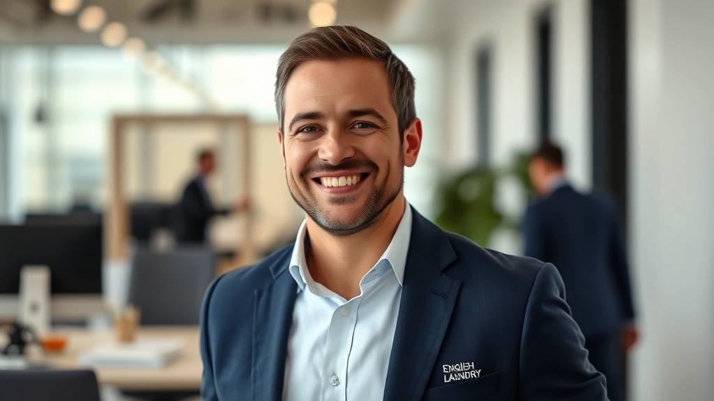 cologne english laundry - 
Man in business casual wearing English Laundry cologne in a bright office setti