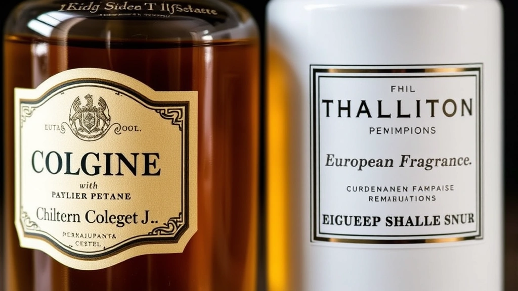 cologne europe - 
Close-up of traditional cologne bottle with heritage label next to modern conte