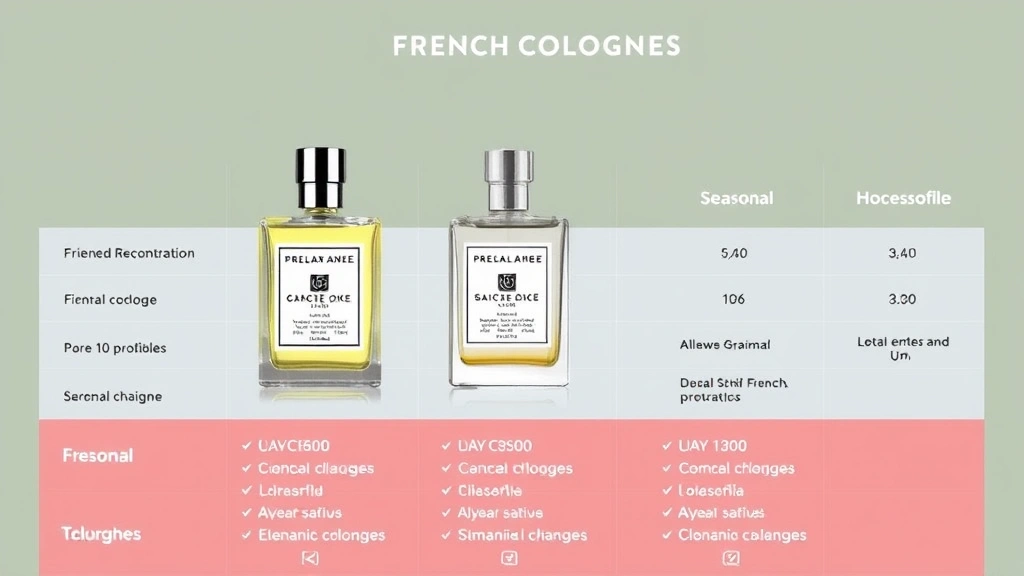 cologne francaise - 
Comparison grid showing three different French colognes in various concentratio