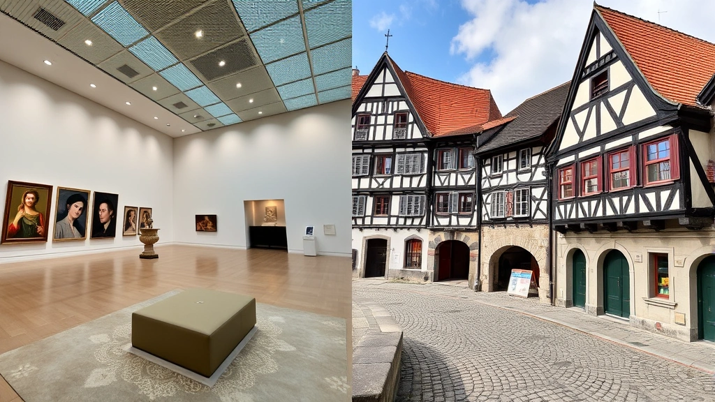 cologne germany attractions - 
Split screen: Museum Ludwig modern art interior vs. Old Town medieval cobblesto