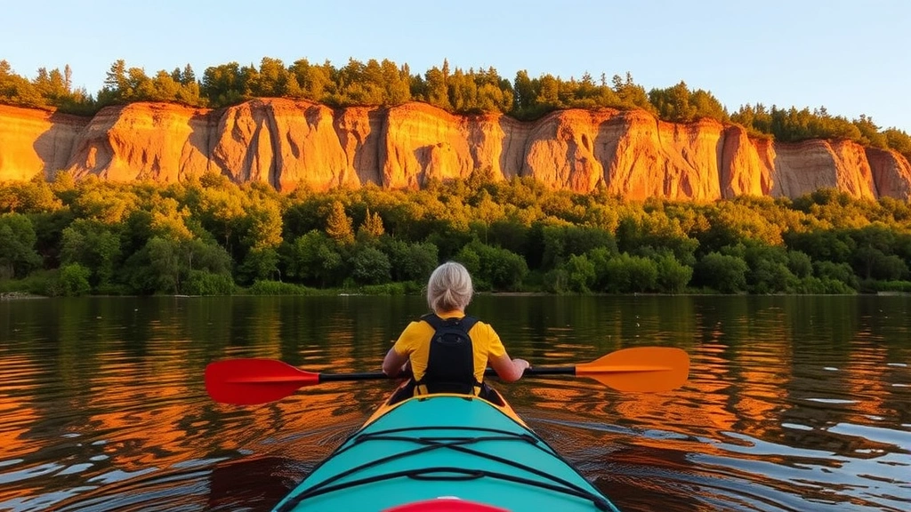cologne minnesota - 
Golden hour kayaking on the Minnesota River with natural bluffs and forest in b