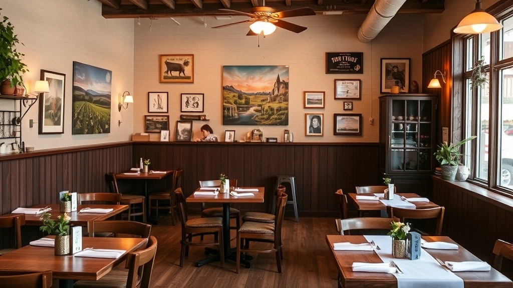 cologne minnesota - 
Cozy farm-to-table restaurant interior with local artwork and warm lighting
