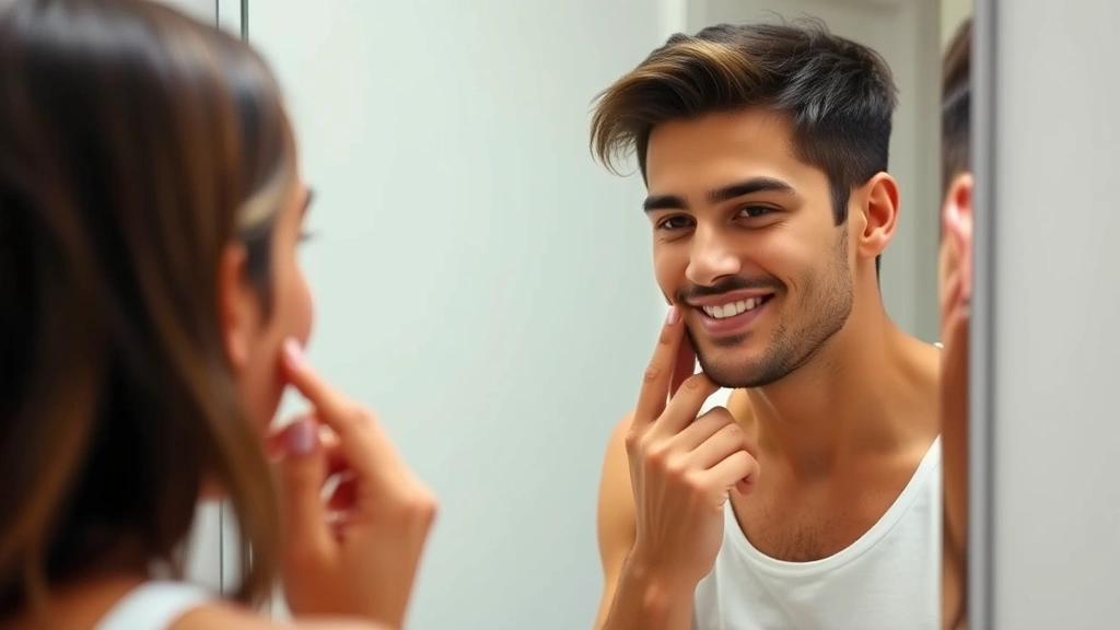 cologne scents - 
Person checking themselves in mirror after applying signature scent with satisf