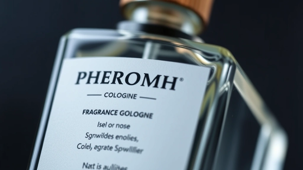 cologne with pheromones men - 
Close-up of pheromone cologne bottle with fragrance notes displayed, showing qu
