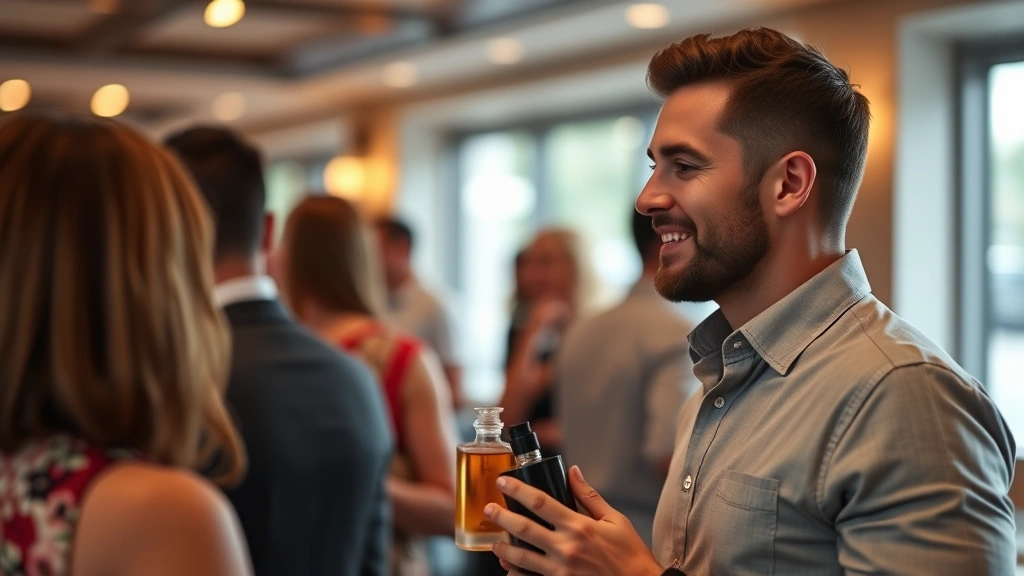 cologne with pheromones men - 
Man receiving compliments in social setting while wearing pheromone cologne, po