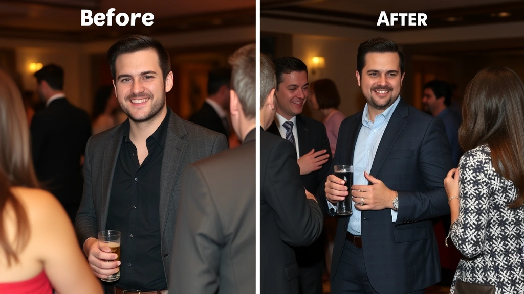 cupid pheromone cologne - 
Before and after social interaction comparison showing confident man at social 