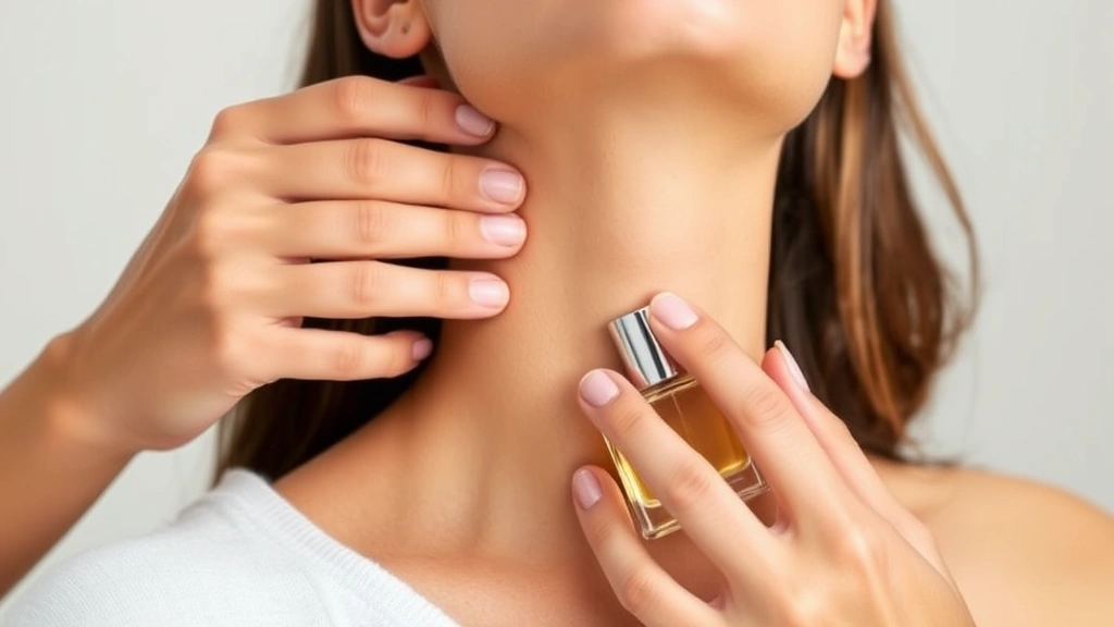 cupids fragrances - 
Person applying fragrance to neck pulse point, showing proper application techn