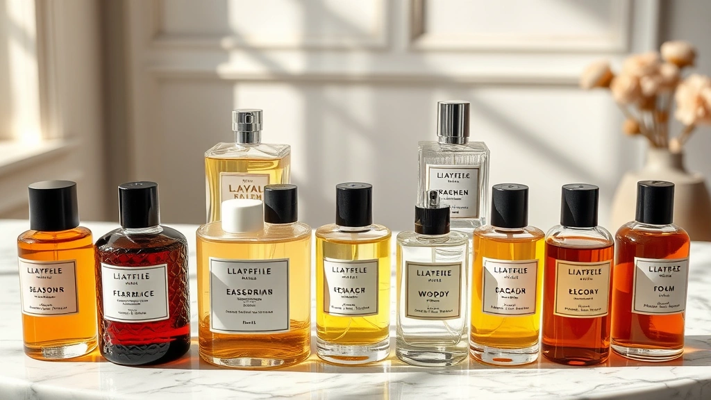 dapper fragrances - 
Fragrance bottles arranged by season and occasion, including fresh, woody, and 