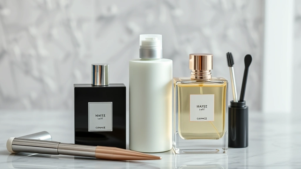 dark noir cologne - 
Skincare and fragrance layering setup showing body lotion, cologne bottle, and 