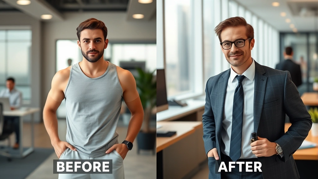 derek jeter cologne - 
Before and after style comparison showing casual guy in gym clothes and profess