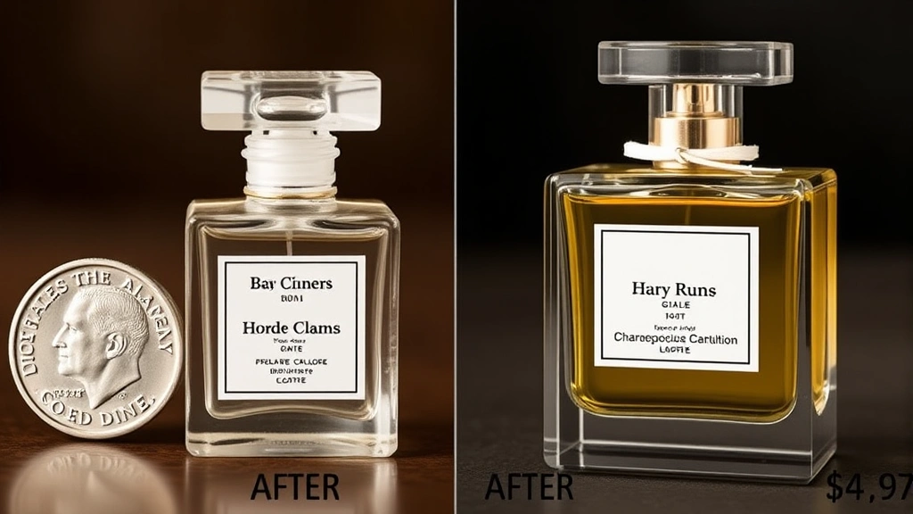 dime fragrance - 
Before-and-after comparison showing dime fragrance bottle next to luxury fragra