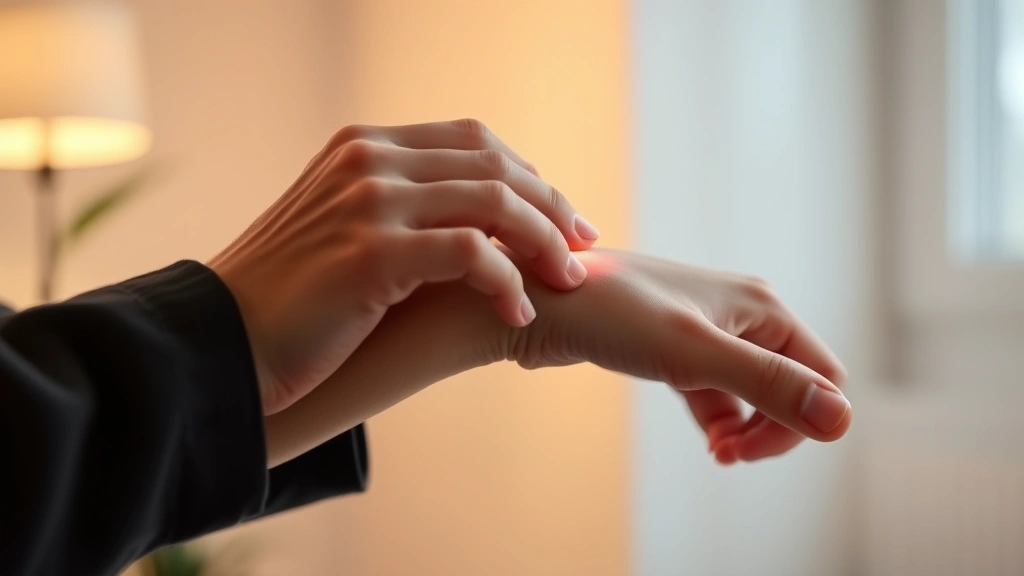 doop fragrance - 
Person applying doop fragrance to wrist pulse point, warm indoor lighting, show