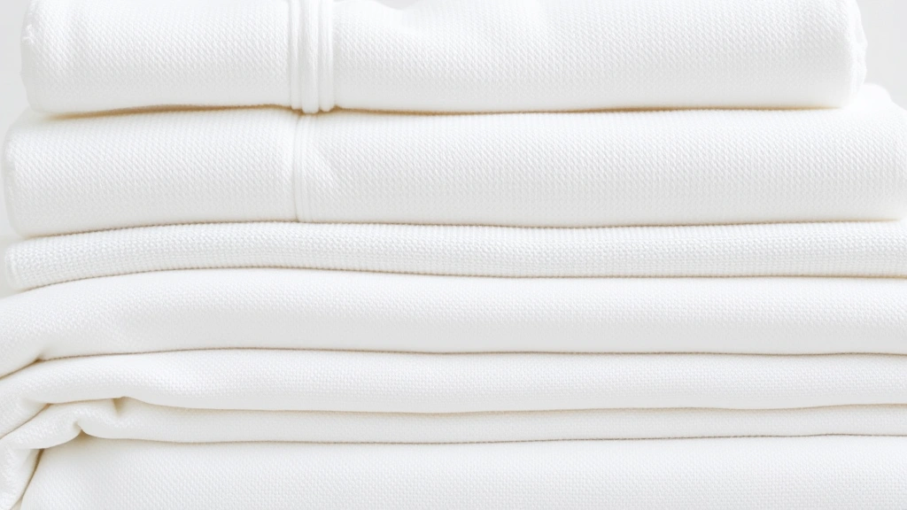 downy fragrance booster - 
Folded fresh white towels and linens with visible texture stacked neatly showin