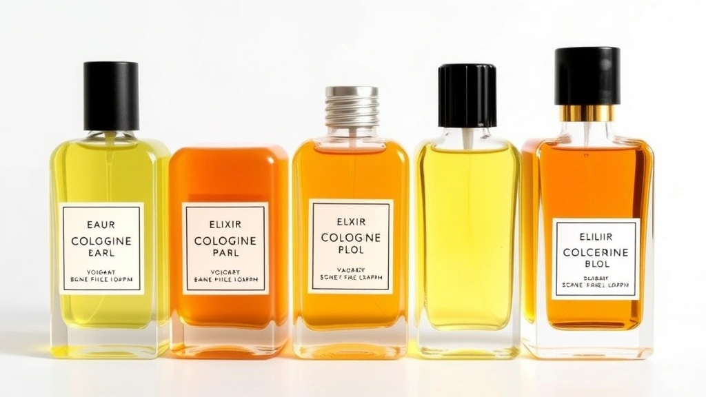 elixir cologne -
Side-by-side comparison of fragrance concentration bottles showing cologne, eli