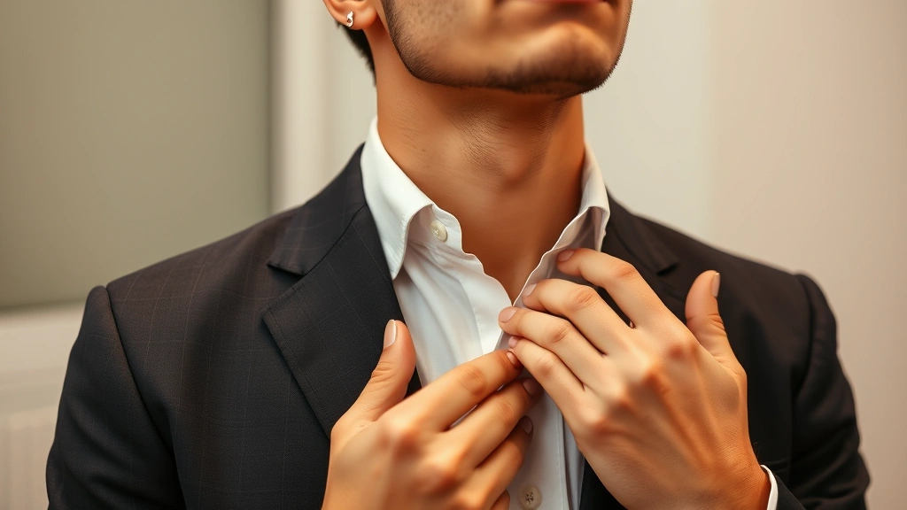 elysium fragrance -
Person applying fragrance to pulse point on neck, confident posture, profession