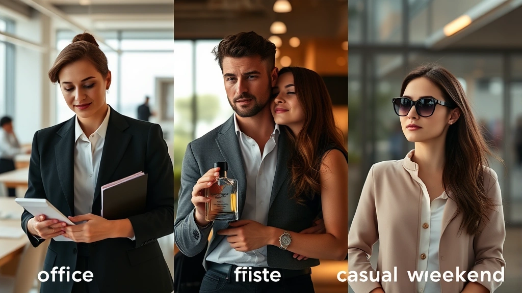fragrance ads -
Split-screen showing different people wearing the same fragrance in different o