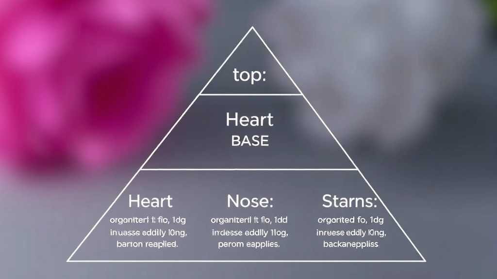 fragrance collection - 
Close-up of fragrance notes pyramid showing top, heart, and base notes with exa