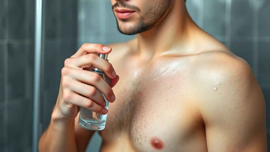 fragrance couture - 
Person spraying fragrance after shower with steam and moisture visible on skin 