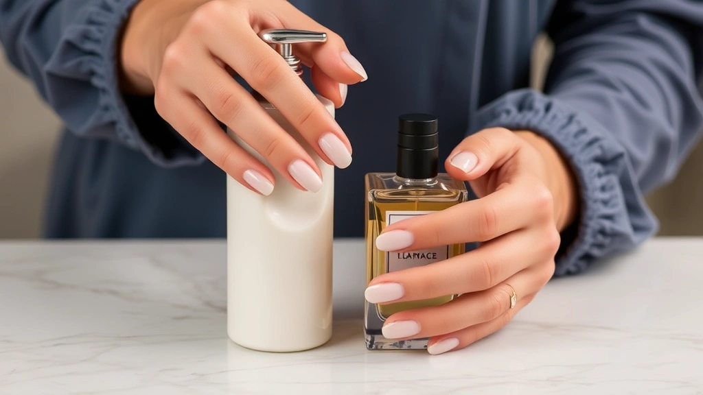 fragrance couture - 
Hands layering scented body lotion and fragrance demonstrating the fragrance co