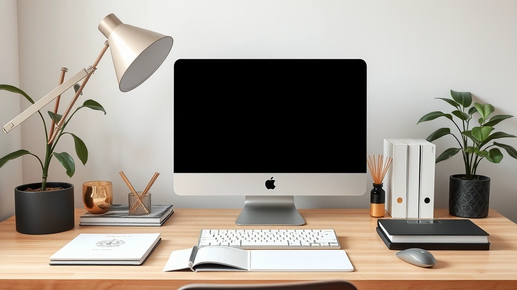 fragrance escape - 
Home office workspace with reed diffuser, fresh citrus fragrance creating profe