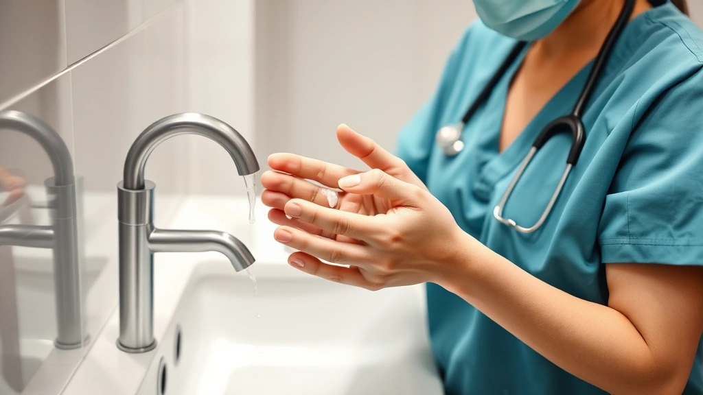 fragrance free antibacterial soap -
Healthcare worker or food handler washing hands thoroughly with antibacterial s