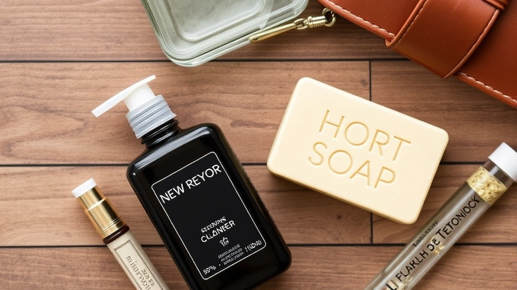 fragrance free bar soap -
Travel essentials flat lay featuring fragrance free bar soap as a TSA-compliant